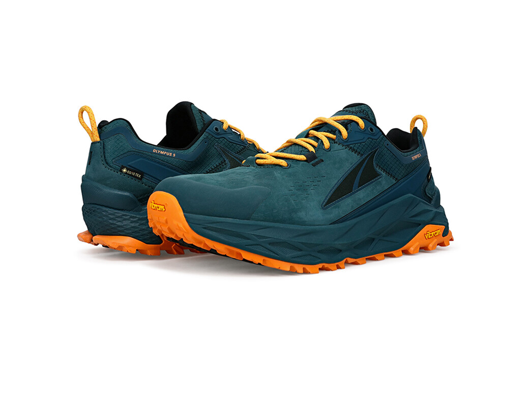 Deep Turquoise / Orange Men's Altra Olympus 5 Low GTX Hiking Shoes | QI1947082