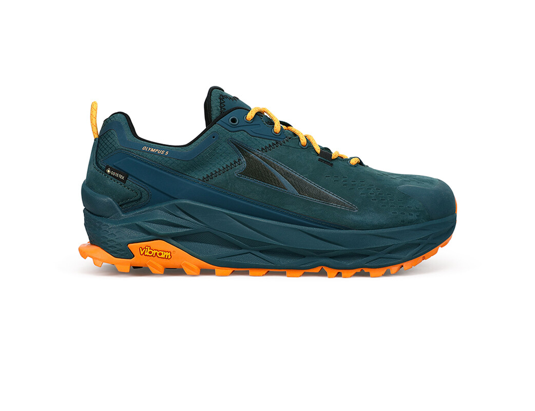 Deep Turquoise / Orange Men\'s Altra Olympus 5 Low GTX Hiking Shoes | QI1947082