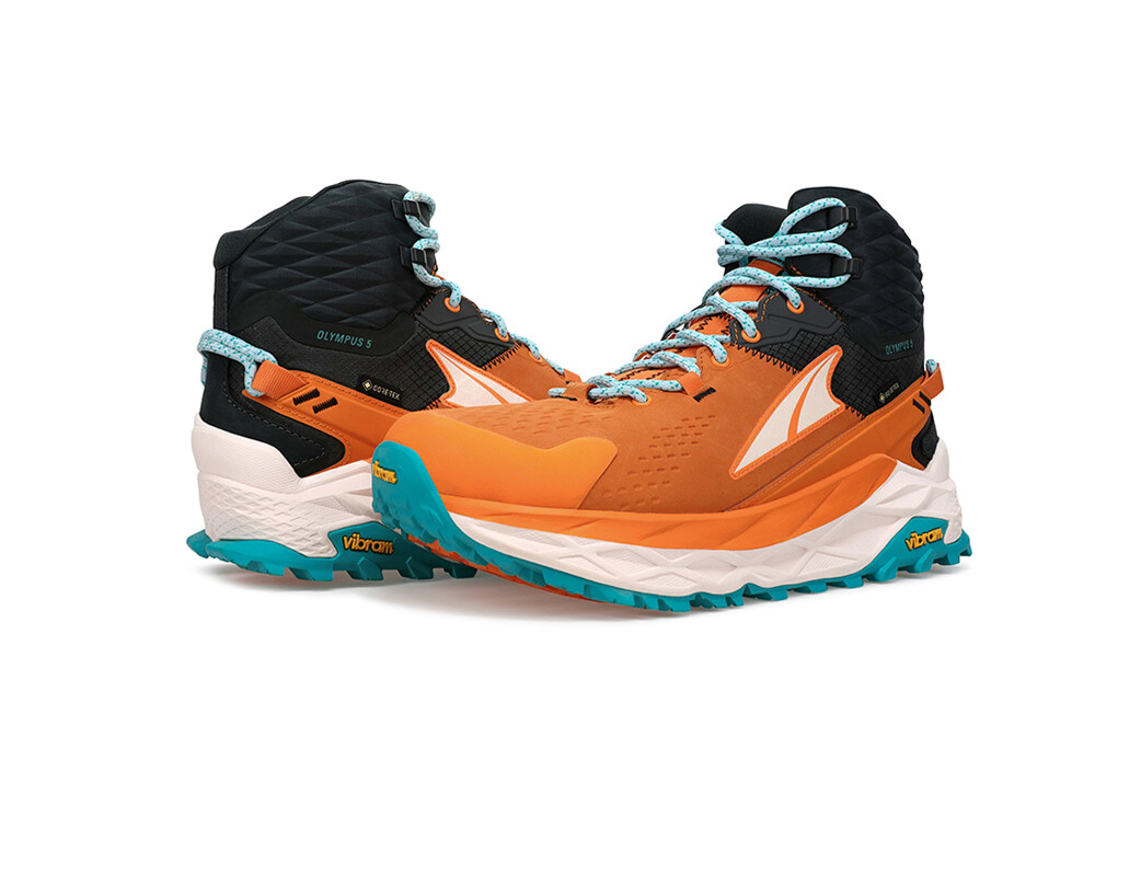 Orange / Black / White / Blue Women's Altra Olympus 5 Mid GTX Hiking Shoes | AH4265831